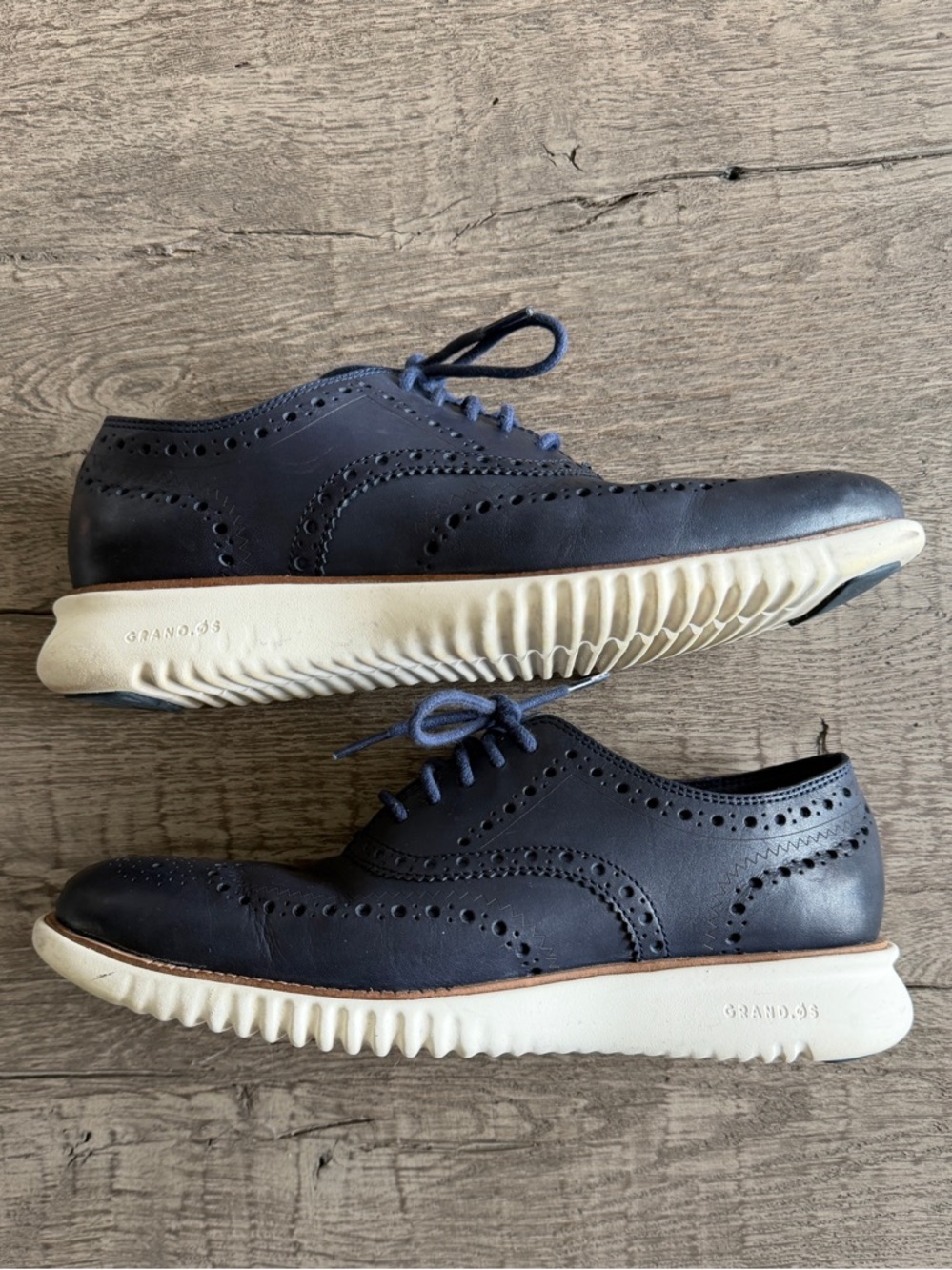 Cole Haan ZeroGrand Wingtip Oxford Navy Leather Shoes Men’s 7.5M - Picture 8 of 15